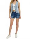 Risen V-neck Button Down Vest In Light In Blue