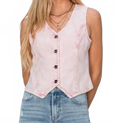 Risen Vera Denim Sleeveless Vest In Pink