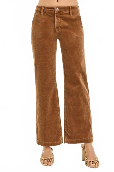 Risen Veronica Mid Rise Ankle Straight Corduroy Pants In Brown