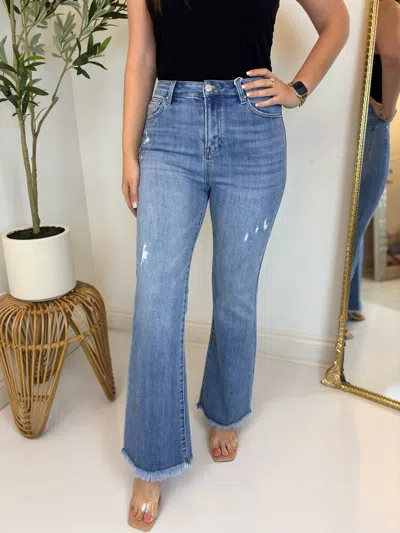 Risen Victoria Vintage Frayed Bootcut Jean In Light Wash In Blue