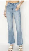 Risen Vintage Frayed Hem Bootcut Jeans In Light Wash