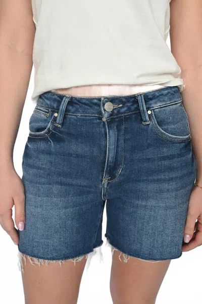 Risen Vintage Edge Frayed Denim Shorts In Dark Wash In Blue