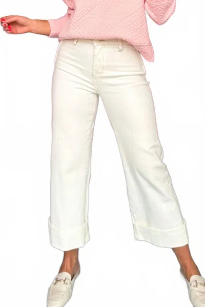 Risen Wide Leg Cuffed Jeans In Cream In White