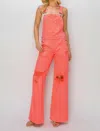 Risen Wide Leg Overalls In Coral In Pink