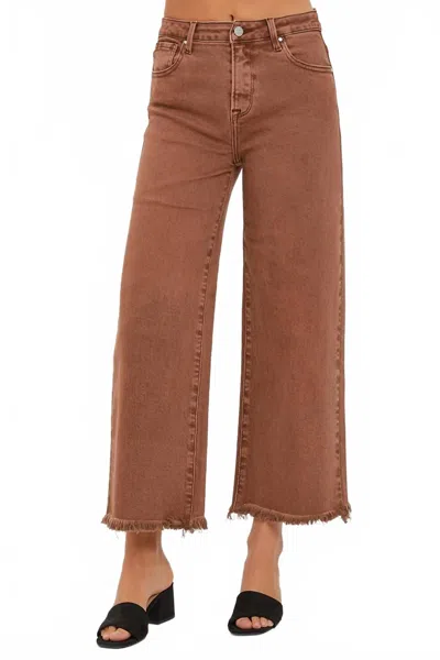 Risen Wide Leg Tummy Control Cropped Jeans In Espresso In Brown
