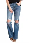 Risen Wilson Mid Rise Distressed Flare Jeans In Dark Blue In Blue