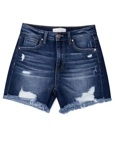 Risen Women's Amara High Rise Distressed Mid Thigh Shorts In Dark Wash In Blue