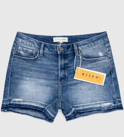Risen Women's Aria Low Rise Shadow Hem Shorts In Blue