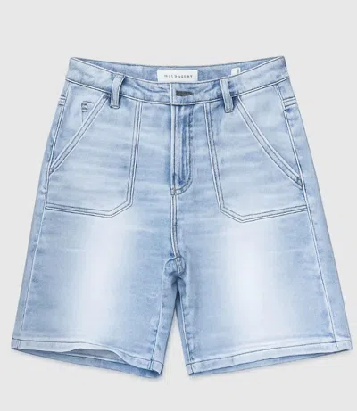 Risen Women's Baylor High Rise Patch Pocket Cuffed Relaxed Shorts In Blue