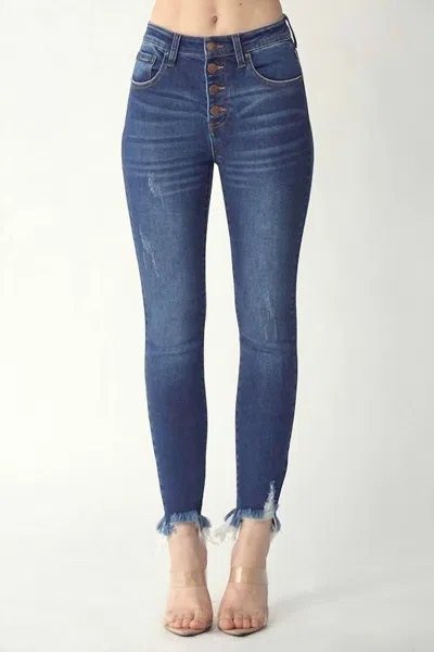 Risen Women's Button Fly Skinny Jeans In Blue In Multi