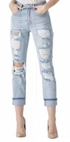 Risen Women's Distressed High Rise Straight Jean In Light Blue In Blue