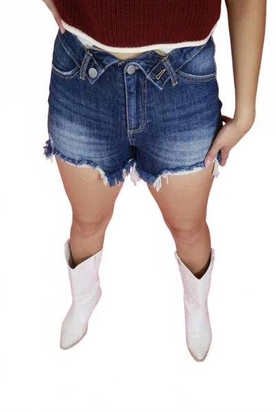 Risen Women's Fold Over Denim Shorts In Blue
