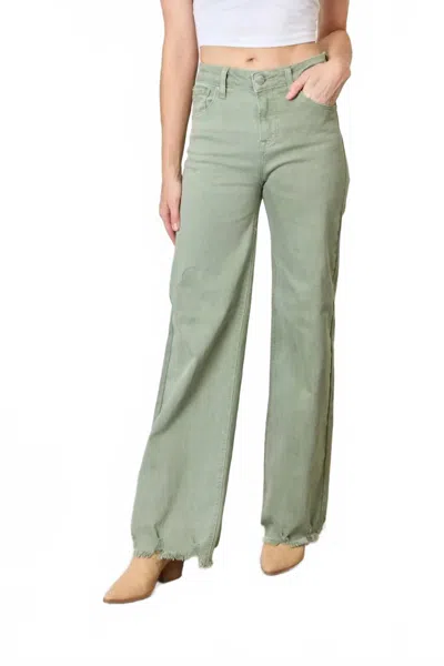Risen Women's Full Size Raw Hem Wide-leg Jeans In Sage In Green