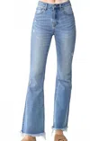 Risen Women's High Ride Vintage Frayed Hem Bootcut Jeans In Light Blue In Blue