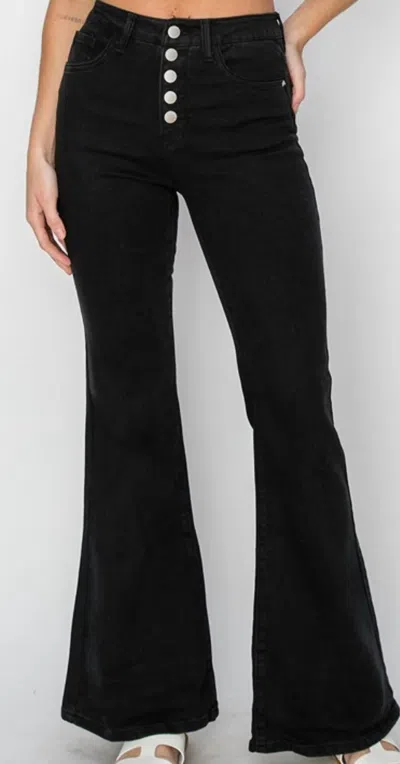 Risen Women's High Rise Button Fly Flare Jeans In Black Wash
