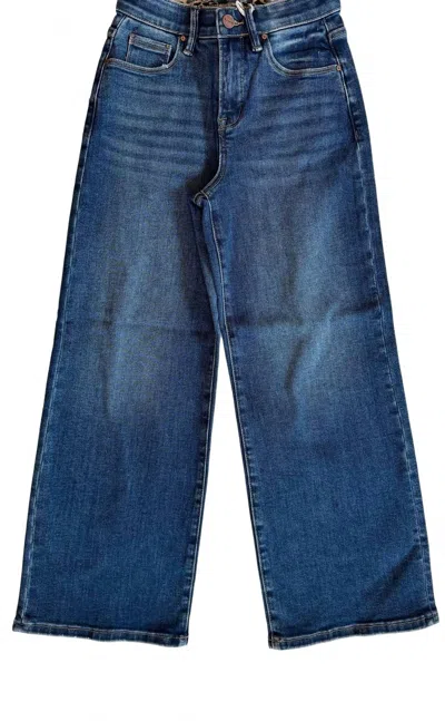 Risen Women's High Rise Crop Wide Jean With Leopard Band In Blue