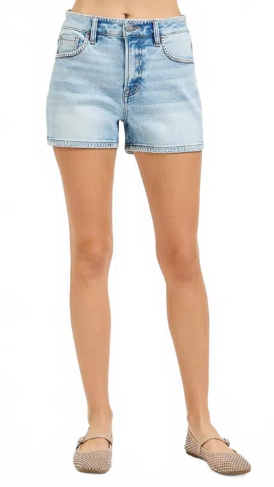 Risen Women's High Rise Embroidered Shorts In Light Wash In Blue