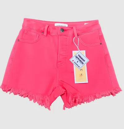 Risen Women's High Rise Fray Hem Shorts In Coral In Pink