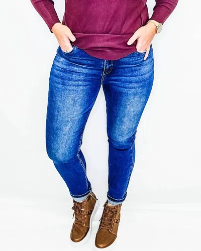 Risen Women's High Rise Long Skinny Jeans - Plus In Dark Wash In Blue