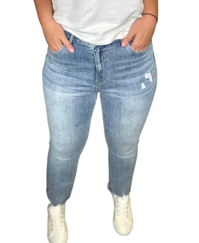 Risen Women's High Rise Raw Hem Straight Leg Jeans In Blue