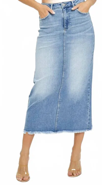 Risen Women's High-rise Frayed Long Pencil Skirt In Medium Denim In Blue