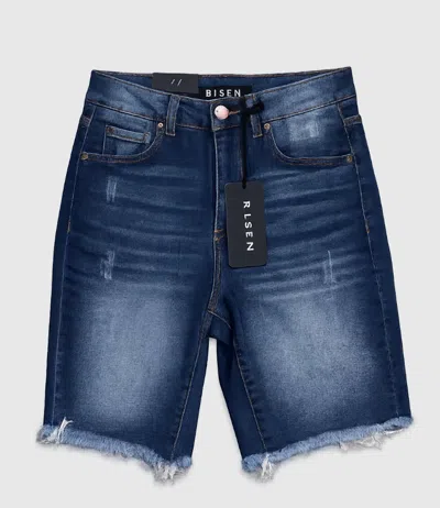 Risen Women's Josey Ray Fray Hem Bermuda Shorts In Dark Blue