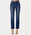 Risen Mid Rise Ankle Straight Slim Jeans In Dark In Blue