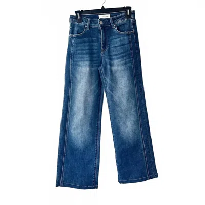 Risen Women's Mid Rise Straight Leg Jeans In Medium Denim