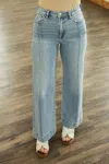 Risen Nancy High Rise Wide Leg Cropped Jean In Blue In Blue