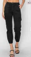 Risen Women's Plus Size Cargo Jogger Pants In Black Washed In Black