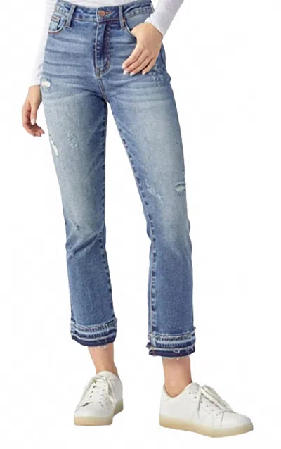 Risen Women's Shadow Hem Straight Leg Jean In Medium Vintage In Blue