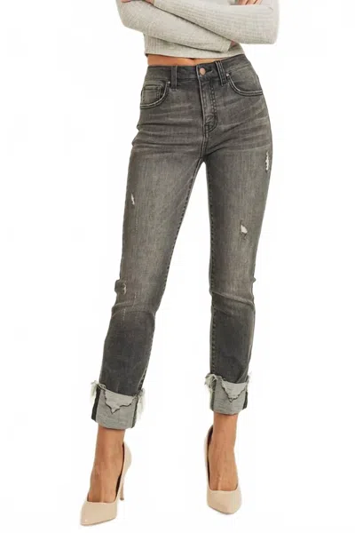 Risen Women's Stunning & Stylish Cuffed Straight Denim Jeans In Grey