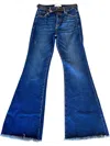 Risen Women's Tummy Control Flare Frayed Hemmed Jeans With Belt In Dark Blue In Blue