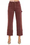 Risen Women's Turn Up Cuffed Patch Pocket Pant In Brown In Brown