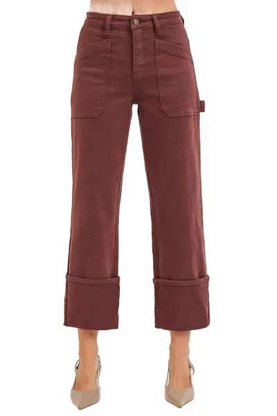 Risen Women's Turn Up Cuffed Patch Pocket Pant In Brown