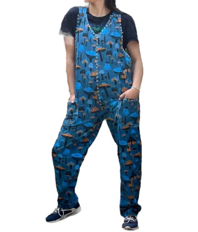 Rising International Mushroom Print Overalls In Blue