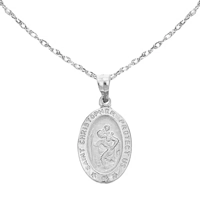 Pre-owned Rita Stephens 14k Real White Gold Oval St Saint Christopher Medal Charm Pendant Necklace 18"