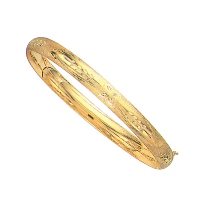 Pre-owned Rita Stephens 14k Real Yellow Gold Engraved Hinged Bangle Bracelet 7" 6mm