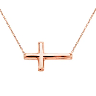 Pre-owned Rita Stephens 14k Rose Pink Gold Sideways Cross Necklace Adjustable Chain 18"
