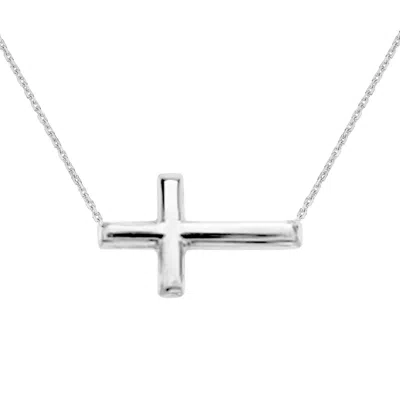 Pre-owned Rita Stephens 14k Solid White Gold Sideways Cross Necklace Adjustable Chain 16 To 18" In Silver