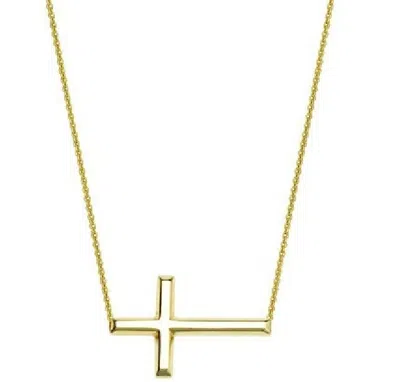 Pre-owned Rita Stephens 14k Yellow Gold Sideways Cross Necklace Adjustable Chain 16" To 18"