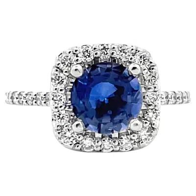 Pre-owned Ritani 1rz1321 French Set Halo Engagement Ring With Center Blue Sapphire