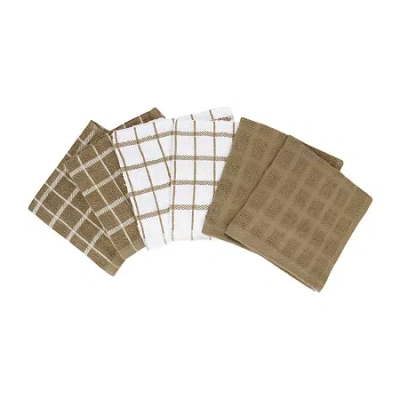 Ritz Terry 6-pc. Solid And Check Dish Cloth Set In Brown