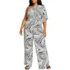 River Island Black Marble Print One-shoulder Jumpsuit In Gray