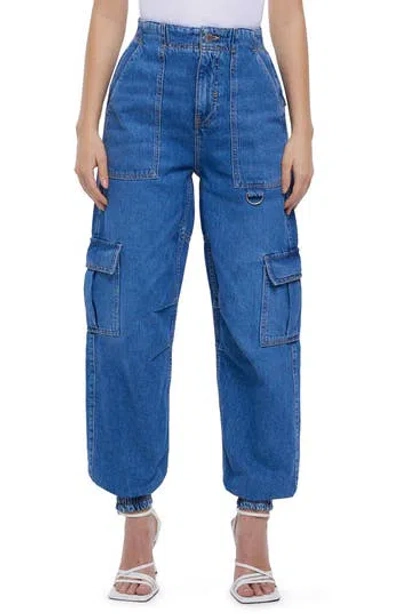 River Island Cargo Denim Joggers In Blue