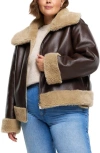 RIVER ISLAND FAUX LEATHER & FAUX SHEARLING REVERSIBLE AVIATOR JACKET
