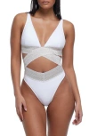 River Island Metallic Wrap Swimsuit In White