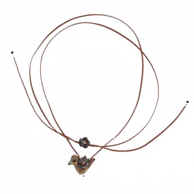 River Song Carved Stone Bird Necklace In Brown In Gold