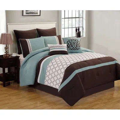 Riverbrook Home Blue/brown/ivory Reversible 8 Piece Comforter Set In Blue,brown,ivory