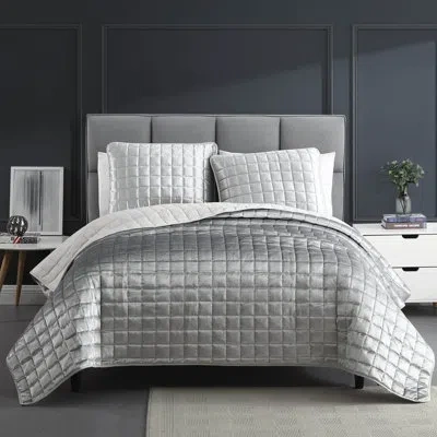 Riverbrook Home Red Plaid Microfiber Reversible 3 Piece Quilt Set In Silver